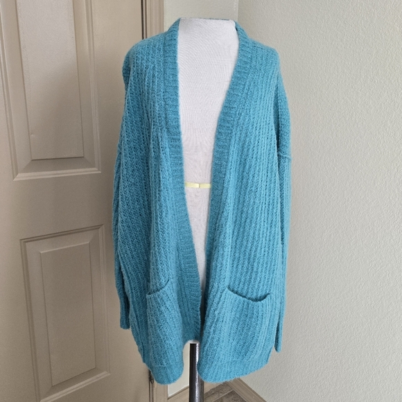 Free People alpaca blend knit cardigan turquoise M - Picture 2 of 7